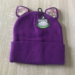 NWT … PUGS Floral Earred Purple Beanie Hat